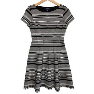 Chaps Ralph Lauren Striped Fit and Flare Mini Dress, Black‎ and White - Size XS
